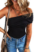 Chic Pleated Asymmetrical One Shoulder Bodysuit