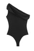 Chic Pleated Asymmetrical One Shoulder Bodysuit