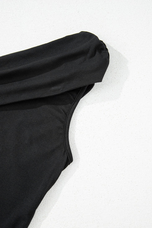 Chic Pleated Asymmetrical One Shoulder Bodysuit