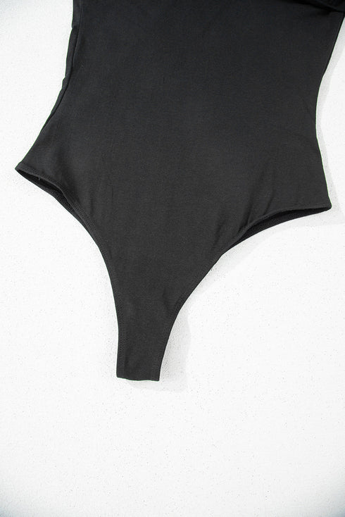 Chic Pleated Asymmetrical One Shoulder Bodysuit