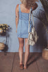 Chic Sleeveless Square Neck Seamed Zipper Bodycon Denim Mini Dress