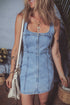 Chic Sleeveless Square Neck Seamed Zipper Bodycon Denim Mini Dress