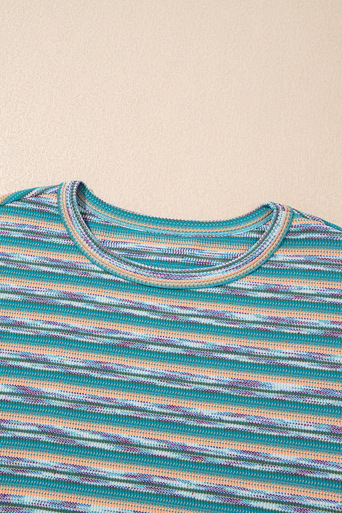 Chic Textured Stripe Wide Sleeve Comfort Loose Knit Top