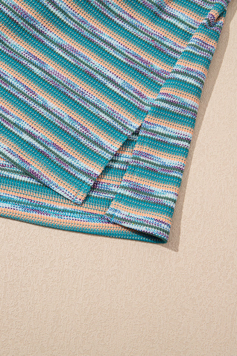 Chic Textured Stripe Wide Sleeve Comfort Loose Knit Top