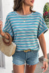 Chic Textured Stripe Wide Sleeve Comfort Loose Knit Top