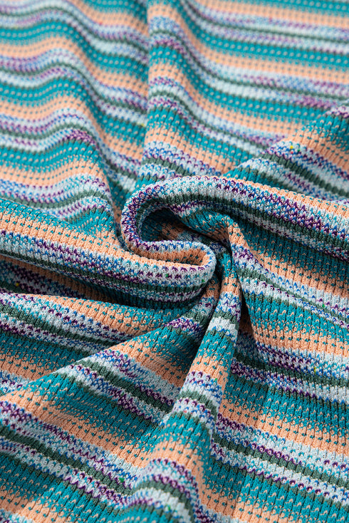 Chic Textured Stripe Wide Sleeve Comfort Loose Knit Top