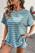 Chic Textured Stripe Wide Sleeve Comfort Loose Knit Top