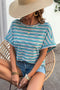 Chic Textured Stripe Wide Sleeve Comfort Loose Knit Top