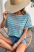 Chic Textured Stripe Wide Sleeve Comfort Loose Knit Top