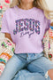 Christian Floral Letter Print Round Neck Faith Graphic Tee
