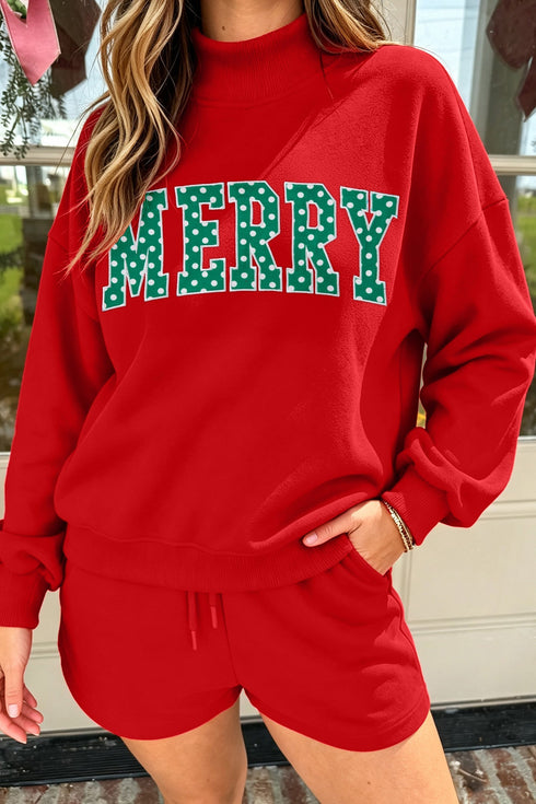 Christian Slogan Mock Neck Pullover Short Set
