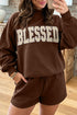 Christian Slogan Mock Neck Pullover Short Set