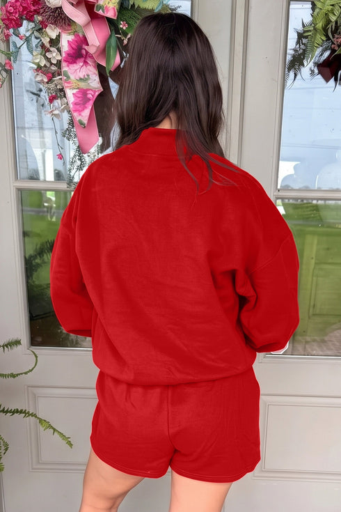 Christian Slogan Mock Neck Pullover Short Set