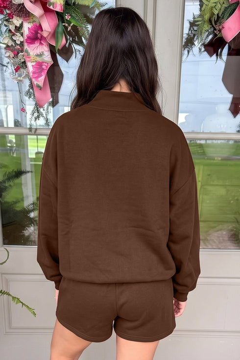 Christian Slogan Mock Neck Pullover Short Set