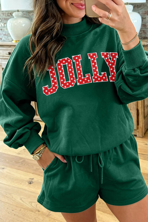 Christian Slogan Mock Neck Pullover Short Set