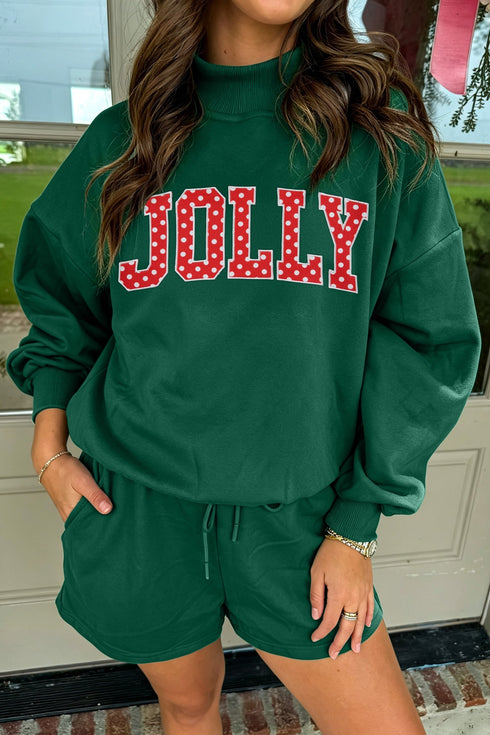 Christian Slogan Mock Neck Pullover Short Set