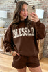 Christian Slogan Mock Neck Pullover Short Set