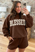 Christian Slogan Mock Neck Pullover Short Set