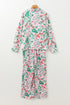 Christmas Berries Plant Print Satin Wide Leg Sleepwear Set