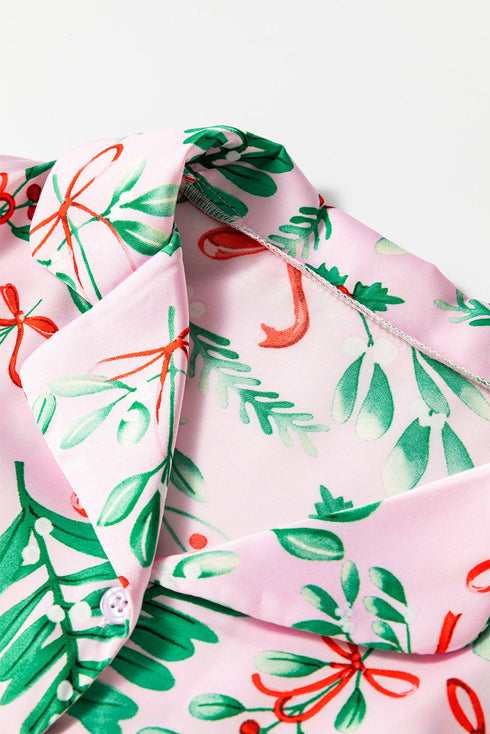 Christmas Berries Plant Print Satin Wide Leg Sleepwear Set