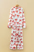 Christmas Bow Print Crewneck Long Sleeve Wide Leg Pajama Set