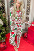 Christmas Print Contrast Trim Button V Neck Drawstring Lounge Set