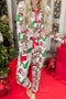 Christmas Print Contrast Trim Button V Neck Drawstring Lounge Set