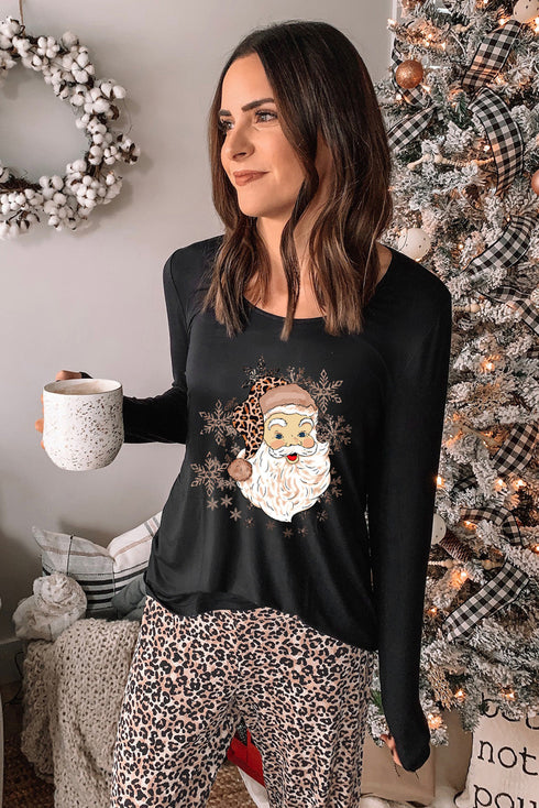 Christmas Santa Claus Leopard Print Two Piece Lounge Set