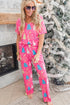 Christmas Tree Print V Neck Tee And Pants Lounge Set