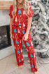 Christmas Tree Print V Neck Tee And Pants Lounge Set