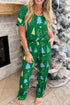 Christmas Tree Print V Neck Tee And Pants Lounge Set