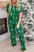 Christmas Tree Print V Neck Tee And Pants Lounge Set