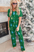 Christmas Tree Print V Neck Tee And Pants Lounge Set