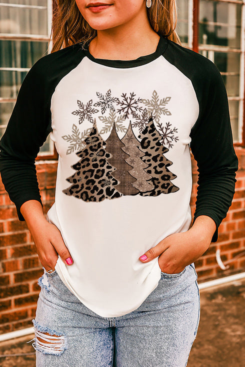 Christmas Tree Snowflakes Graphic Raglan Top