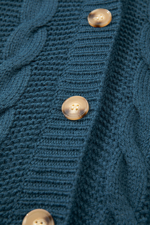 Chunky Cable Knit Button Front Long Sleeve Cardigan
