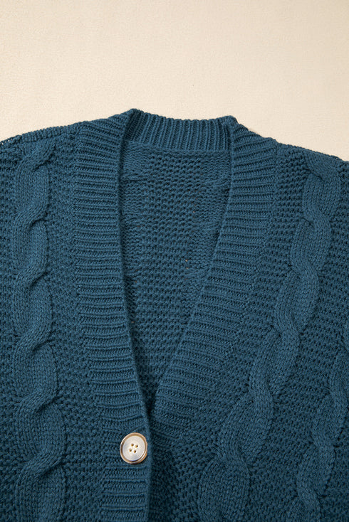 Chunky Cable Knit Button Front Long Sleeve Cardigan