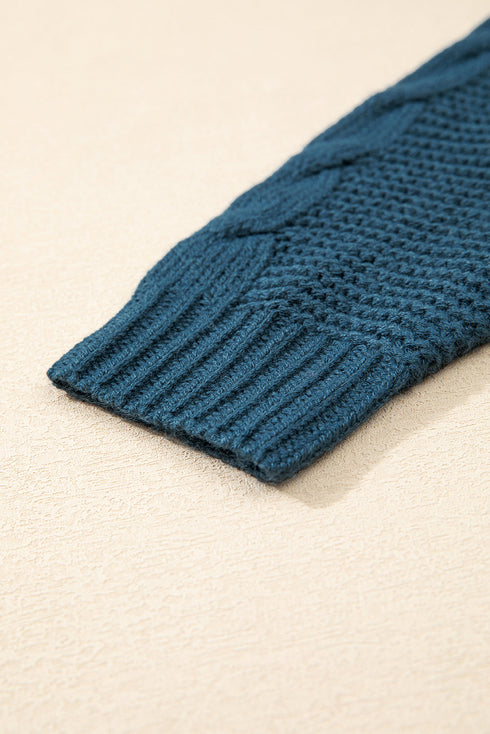 Chunky Cable Knit Button Front Long Sleeve Cardigan