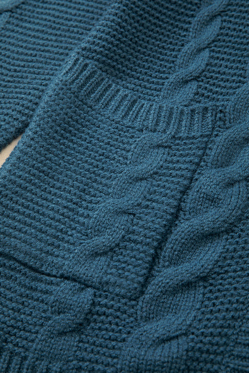 Chunky Cable Knit Button Front Long Sleeve Cardigan