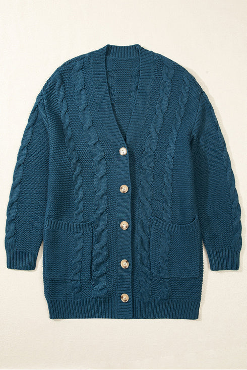 Chunky Cable Knit Button Front Long Sleeve Cardigan