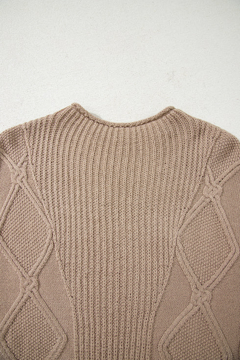 Chunky Cable Knit Mock Neck Cap Sleeve Sweater