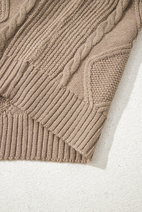 Chunky Cable Knit Mock Neck Cap Sleeve Sweater