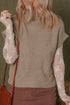 Chunky Cable Knit Mock Neck Cap Sleeve Sweater