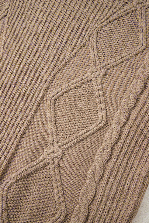 Chunky Cable Knit Mock Neck Cap Sleeve Sweater