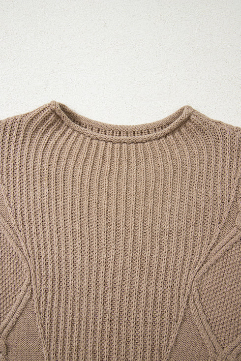 Chunky Cable Knit Mock Neck Cap Sleeve Sweater