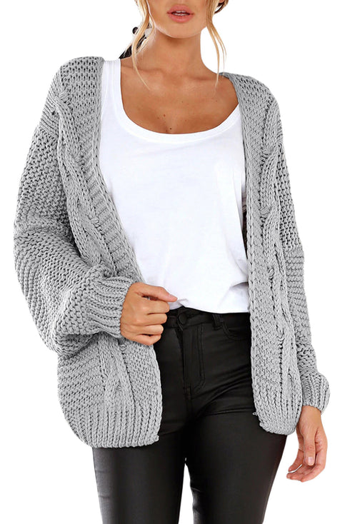 Chunky Cable Knit Open Front Slouchy Cardigan