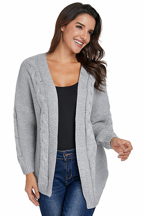 Chunky Cable Knit Open Front Slouchy Cardigan