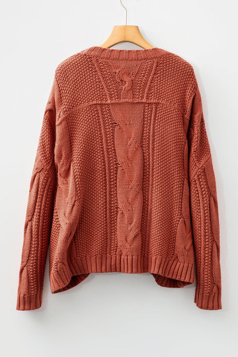 Chunky Cable Knit Oversized Crew Neck Pullover Sweater
