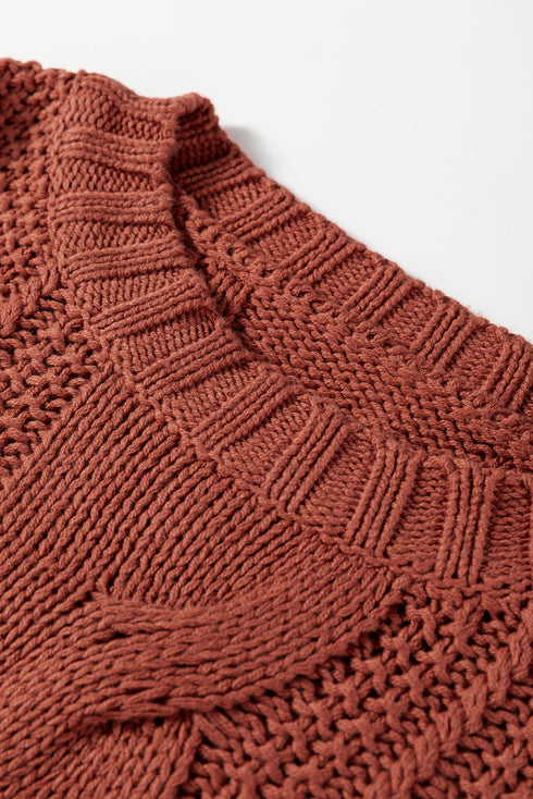 Chunky Cable Knit Oversized Crew Neck Pullover Sweater