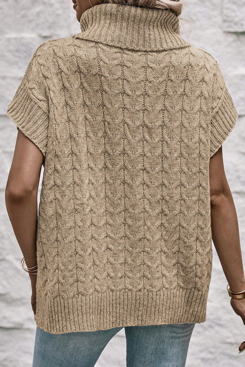 Chunky Cable Knit Sleeveless Turtleneck Sweater Top