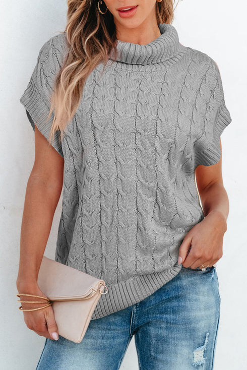 Chunky Cable Knit Sleeveless Turtleneck Sweater Top